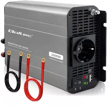 Qoltec inverter a onda sinusoidale modificata 12V a 230V 1000W/2000W con USB - compatibile con LiFePO4, GEL, AGM