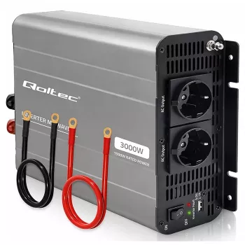 Qoltec inverter a onda sinusoidale modificata 12V a 230V 1500W/3000W con USB, compatibile con LiFePO4 GEL AGM