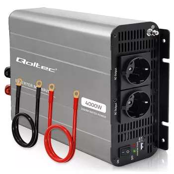 Qoltec inverter a onda sinusoidale modificata 12V a 230V 2000W/4000W con USB, compatibile con LiFePO4 GEL AGM