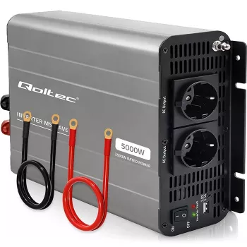 Qoltec inverter a onda sinusoidale modificata 12V a 230V 2500W/5000W con USB, compatibile LiFePO4 GEL AGM