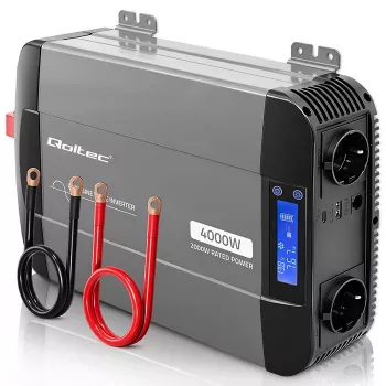 Qoltec inverter a onda sinusoidale pura 12V a 230V 2000W/4000W con LCD, USB, USB-C, compatibile LiFePO4/GEL/AGM