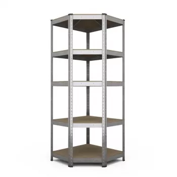 SCAFFALE BUDGET ANGOLARE 180X90X45CM - 5 ripiani, grigio, montaggio a incastro