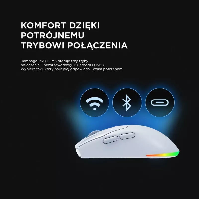 Rampage Prote M5 24000 DPI RGB LED 1kHz Mouse da gaming bianco
