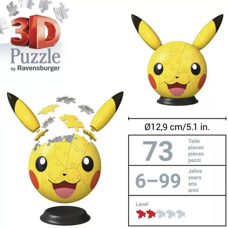 Ravensburger puzzleball 3D Pokémon Pikachu con orecchie - 54 pezzi