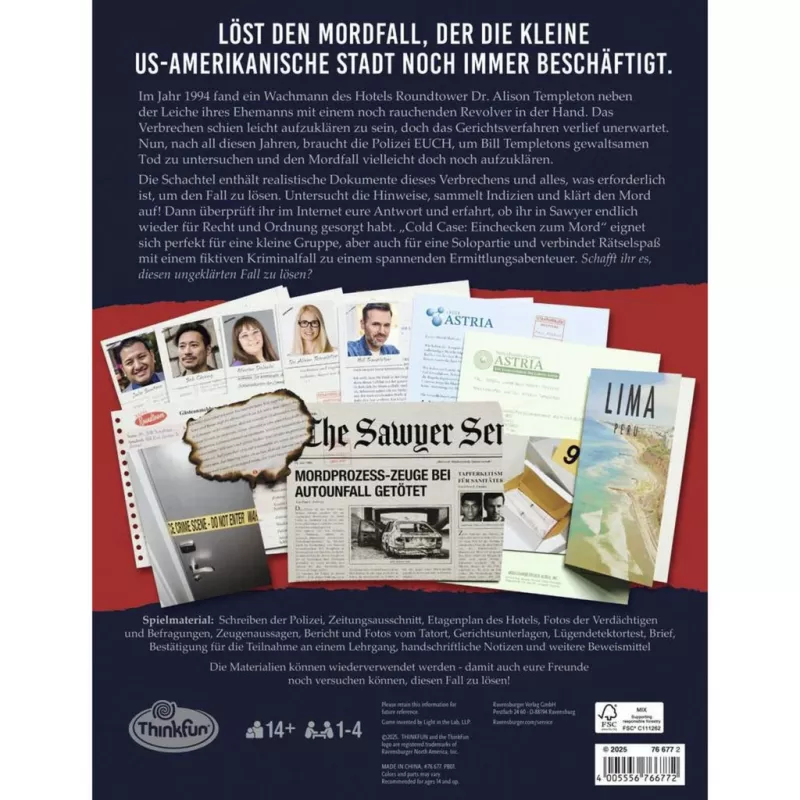 RAVENSBURGER Cold Case: Check-in per un omicidio gioco investigativo cooperativo