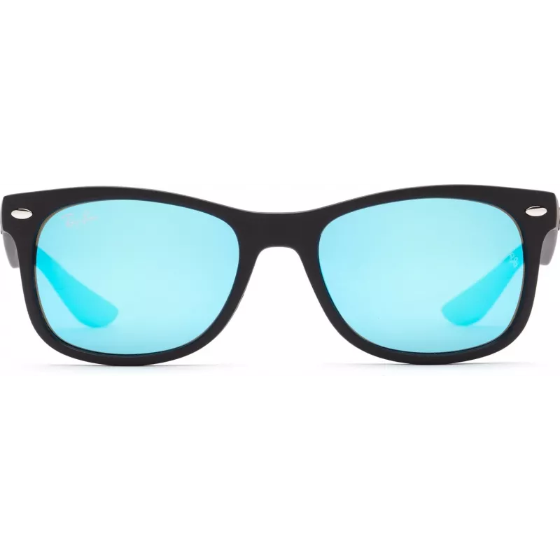 Ray-Ban Junior RJ9052S100S55 occhiali da sole - montatura nera lucida, lenti specchiate azzurro chiaro, 48 mm