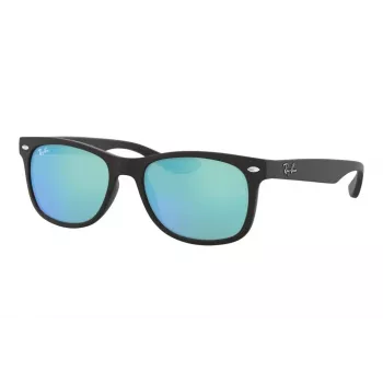 Ray-Ban Junior RJ9052S100S55 occhiali da sole - montatura nera lucida, lenti specchiate azzurro chiaro, 48 mm