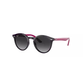 Ray-Ban Junior RJ9064S70218G Occhiali da sole bambino, rotondi, montatura rosa trasparente, lenti grigie sfumate, 44 mm