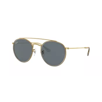 Ray-Ban RB3647N Round Double Bridge Occhiali da sole montatura rame lenti sfumate azzurre 51mm
