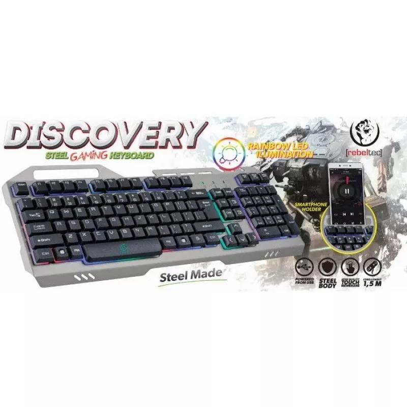 Tastiera da gaming universale Rebeltec Discovery Metal grigia
