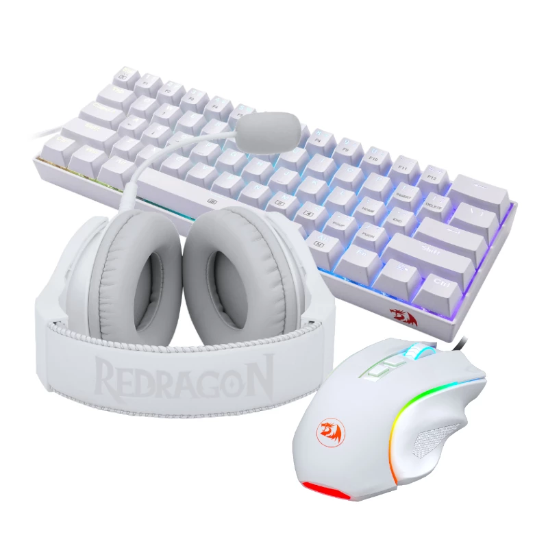 Set gaming cablato 3 in 1 REDRAGON - tastiera, mouse, headset - bianco