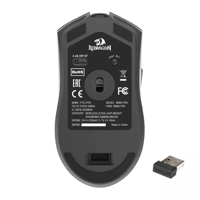 Redragon FYZU M995 PRO Mouse da gaming wireless, nero