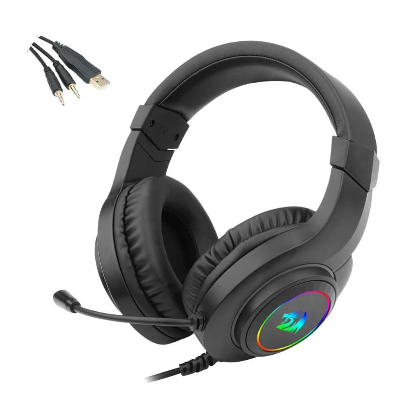 Redragon Hylas Cuffie gaming Over-Ear RGB, Aux (microfono e cuffie) / USB (solo alimentazione), nero