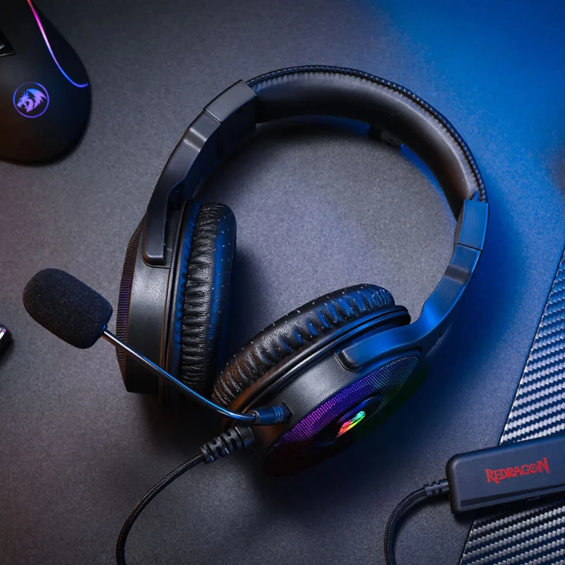 Redragon Pandora Cuffie gaming Over-Ear RGB, USB (solo alimentazione) / Aux (microfono e cuffie), nero