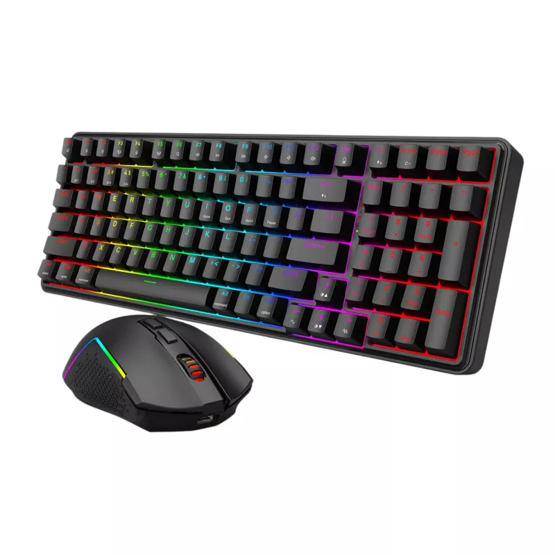 Redragon S162 combo tastiera e mouse da gaming meccanica wireless 3 modalità RGB - nero