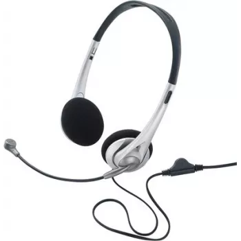 Renkforce RF-5045268 Headset on-ear con filo, microfono ad archetto e regolazione volume in linea, nero/argento