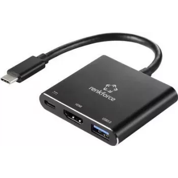 Renkforce RF-5133676 Adattatore multiporta USB-C su HDMI con Power Delivery e USB-A, 4K, 20 cm, nero