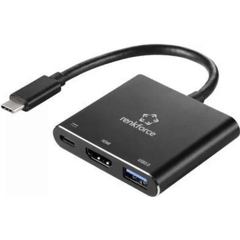 Renkforce RF-5133676 Adattatore multiporta USB-C su HDMI con Power Delivery e USB-A, 4K, 20 cm, nero