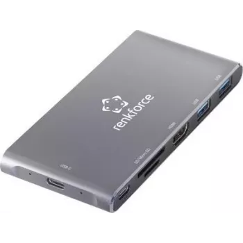 Renkforce RF-PCR-550 hub USB-C con HDMI, 3x USB-A, PD, lettore schede SD/microSD - grigio alluminio RF-4599772