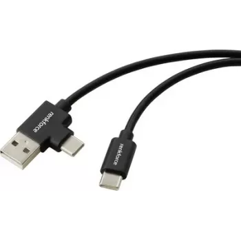 Renkforce cavo USB-C su USB-A, USB 2.0, 2 m, nero, 480 Mbps, doppia schermatura, guaina in PVC, connettori dritti RF-7116122