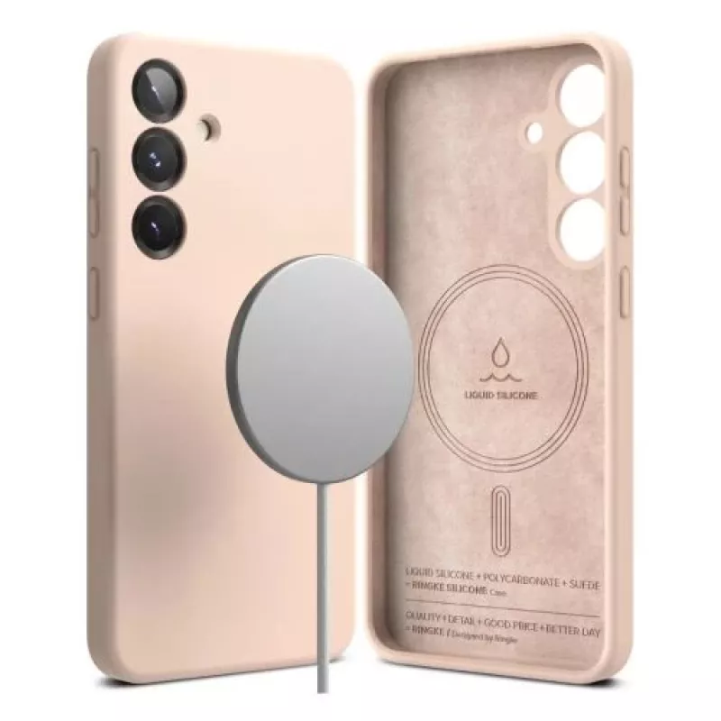 Custodia Ringke Galaxy S25 in silicone magnetico Pink Sand