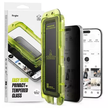 Ringke Pellicola Protettiva per Display iPhone 17 Pro Premium Easy Slide Privacy Vetro Temperato 9H con Guida per l'Installazione (Confezione da 2) Trasparente