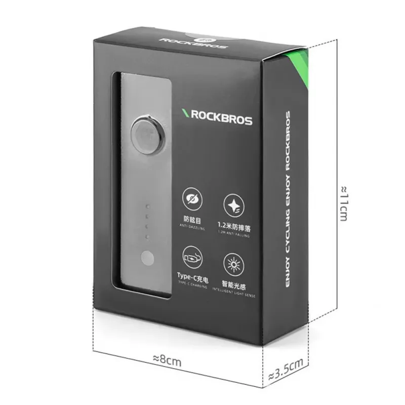 ROCKBROS Luce anteriore per bici 260 lm con cavo USB-C a USB-A - Nero