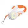 ROJECO RQYS-04 ORG Guinzaglio retrattile automatico per cani con luce LED, nastro da 5 m, bianco e arancione, per cani fino a 30 kg