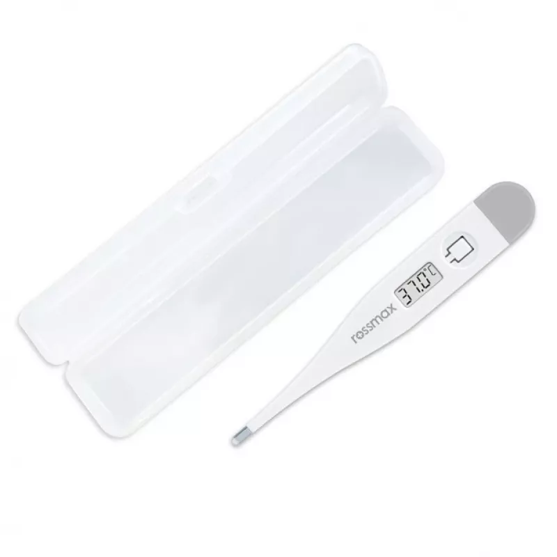 Rossmax TG 100 Termometro digitale con allarme febbre, orale, rettale, ascellare, sonda impermeabile, display LCD, richiamo memoria, commutabile tra Celsius e Fahrenheit