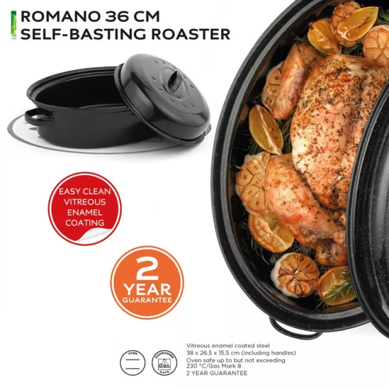 Russell Hobbs CW114911EU tegame arrosto smaltato 36cm con coperchio e autobagnatura, nero
