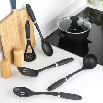 Russell Hobbs RH03026EU7 set di utensili da cucina da 5 pezzi con supporto girevole, nero e argento