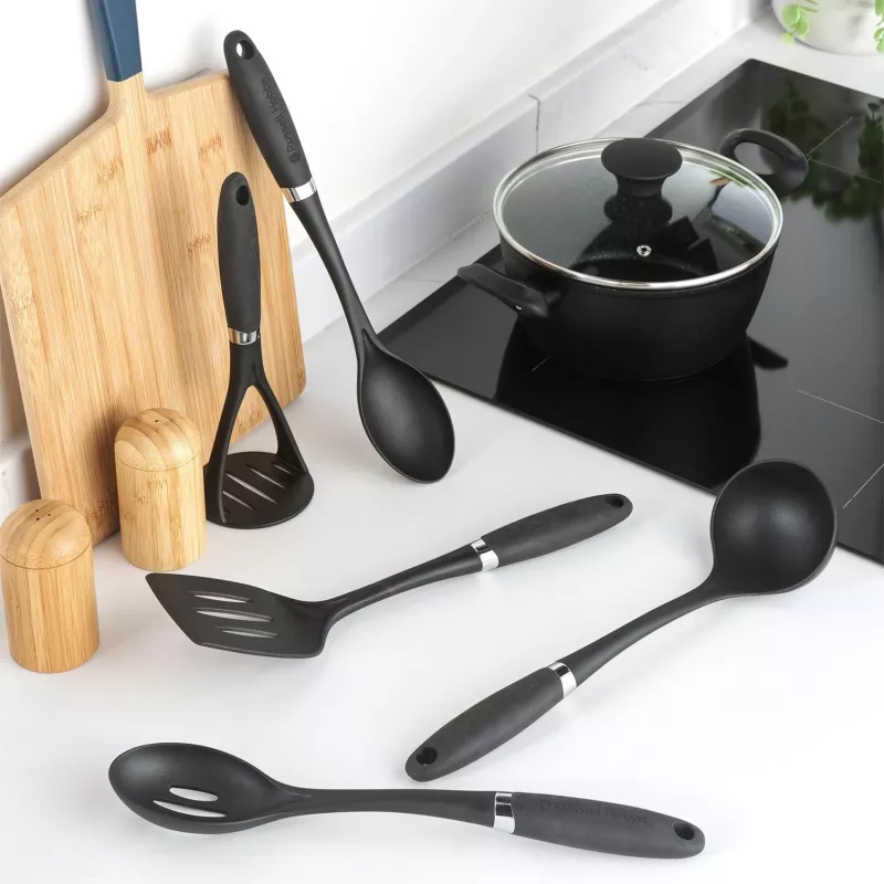 Russell Hobbs RH03026EU7 set di utensili da cucina da 5 pezzi con supporto girevole, nero e argento