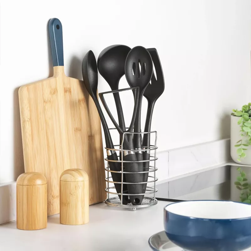 Russell Hobbs RH03026EU7 set di utensili da cucina da 5 pezzi con supporto girevole, nero e argento