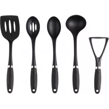 Russell Hobbs RH03026EU7 set di utensili da cucina da 5 pezzi con supporto girevole, nero e argento