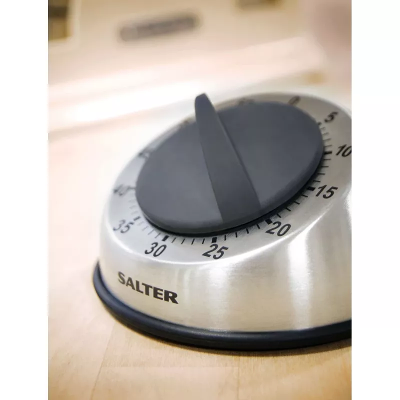 Salter 338 SSBKXR15 Timer meccanico in acciaio inox - timer a carica da 60 minuti con segnale acustico, argento