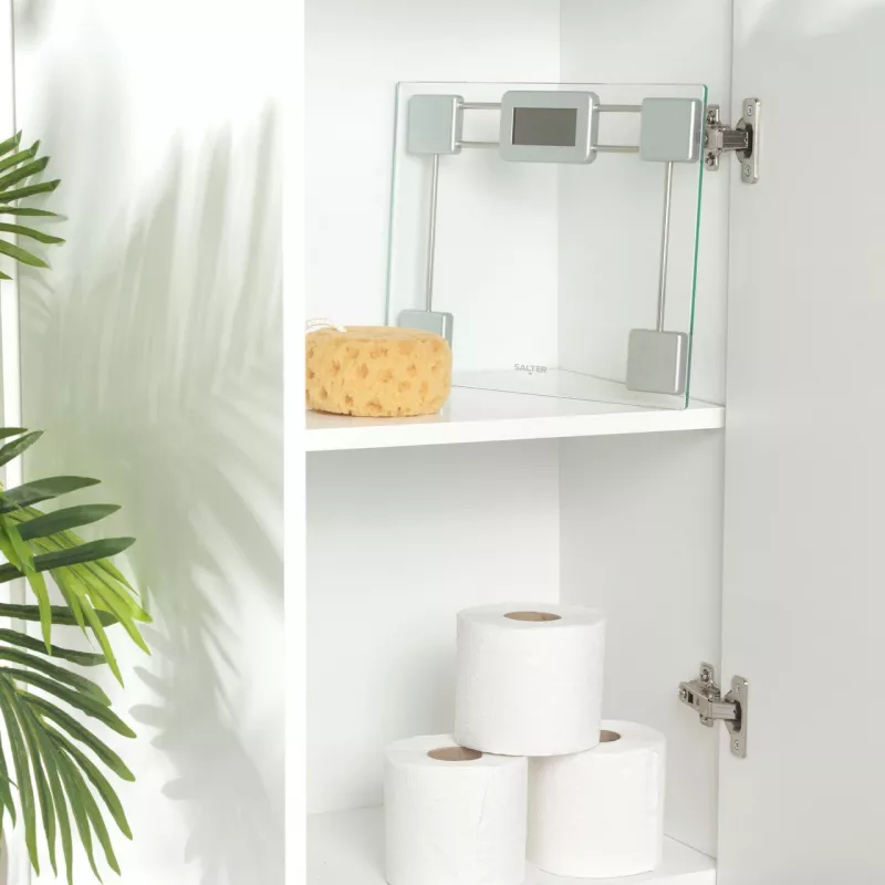 Salter 9081 SVFEU12 bilancia da bagno in vetro, argento/trasparente
