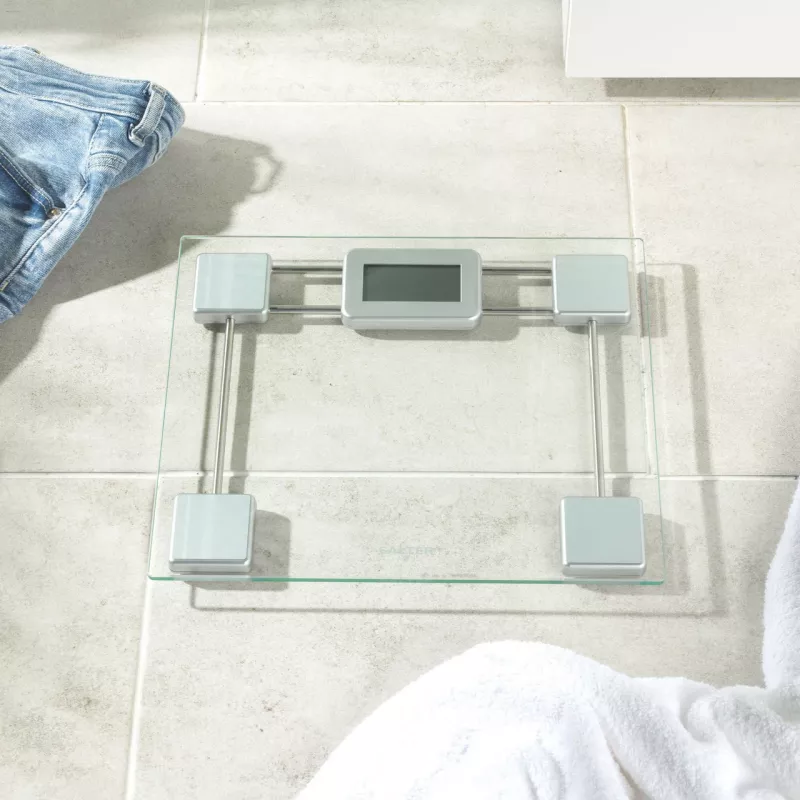 Salter 9081 SVFEU12 bilancia da bagno in vetro, argento/trasparente