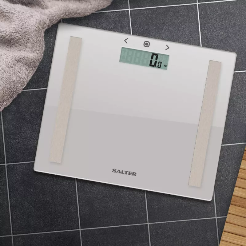 Salter 9113 GFEU12 bilancia da bagno compatta in vetro con analisi, grigio