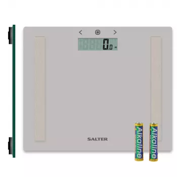 Salter 9113 GFEU12 bilancia da bagno compatta in vetro con analisi, grigio