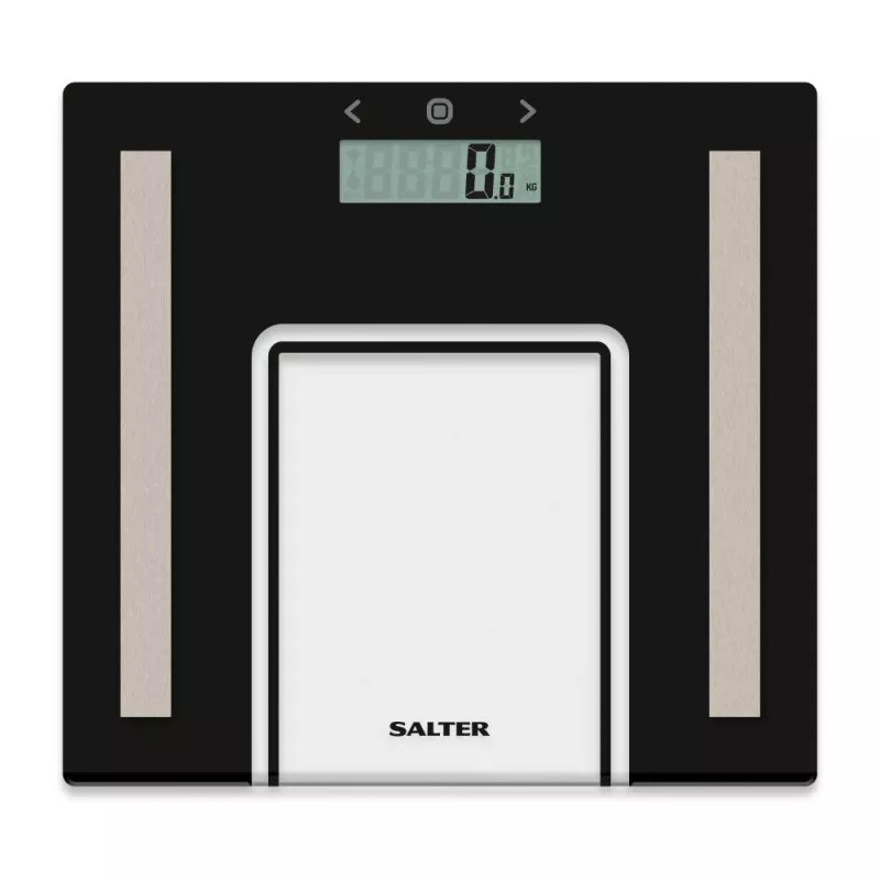 Salter 9128 BFEU12 bilancia da bagno in vetro con analisi, nero
