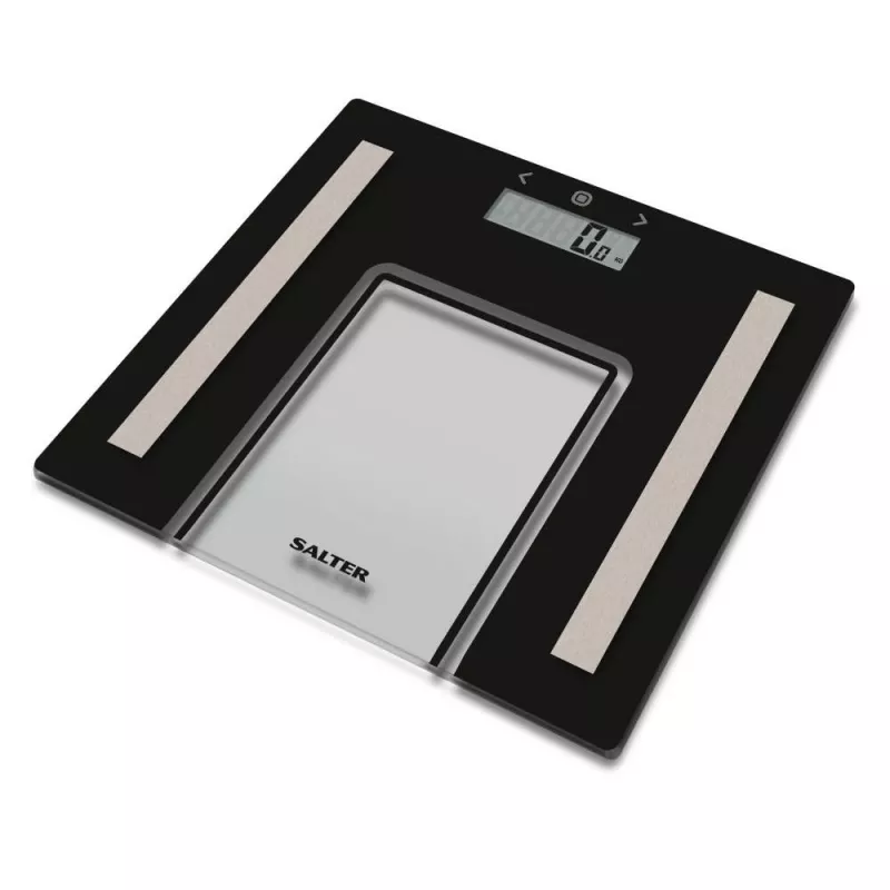 Salter 9128 BFEU12 bilancia da bagno in vetro con analisi, nero
