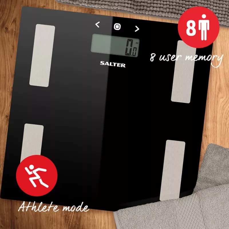 Salter 9150 BFEU12 bilancia da bagno analizzatore in vetro nero