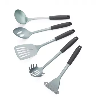 Salter BW13601DU set di utensili da cucina Excellence da 5 pezzi con supporto girevole, nero e argento