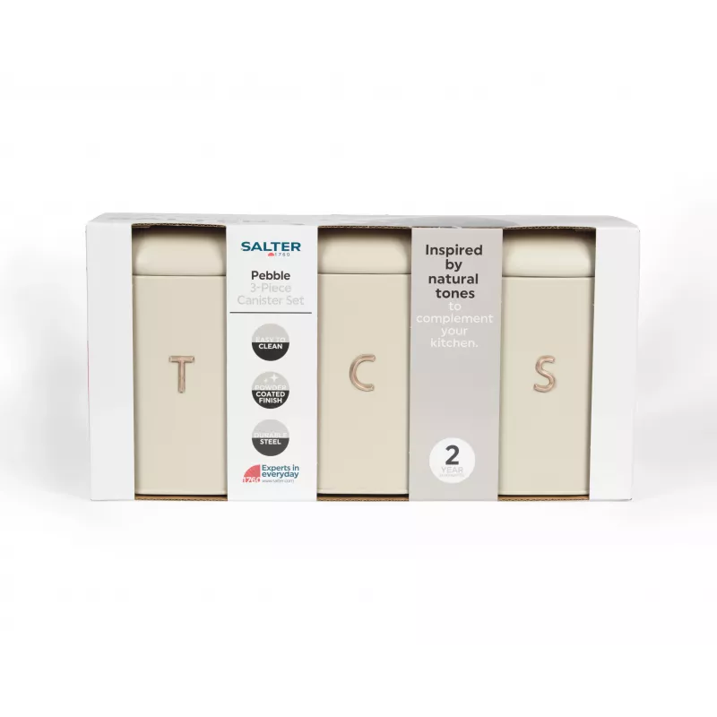 Salter BW13729OEU7 Pebble set di contenitori per alimenti Stone da 3 pezzi, beige