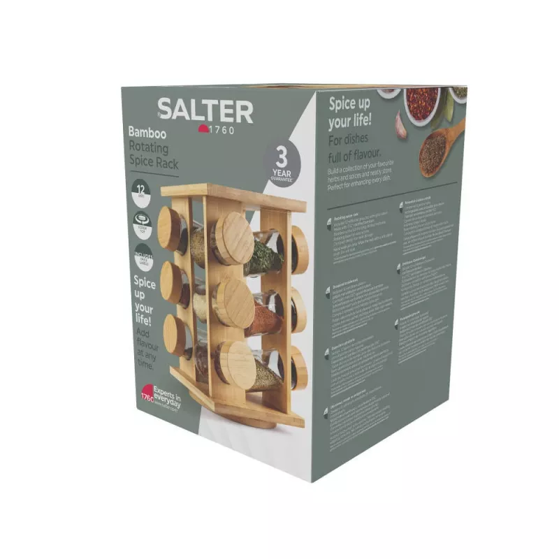 Salter BW14238 portaspezie girevole in bambù con 12 barattoli di vetro