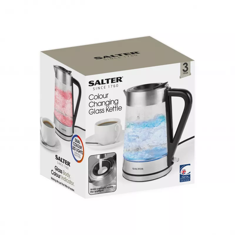 Salter EK5078SSFVDE bollitore in vetro Colour Changing 1,7L 3000W