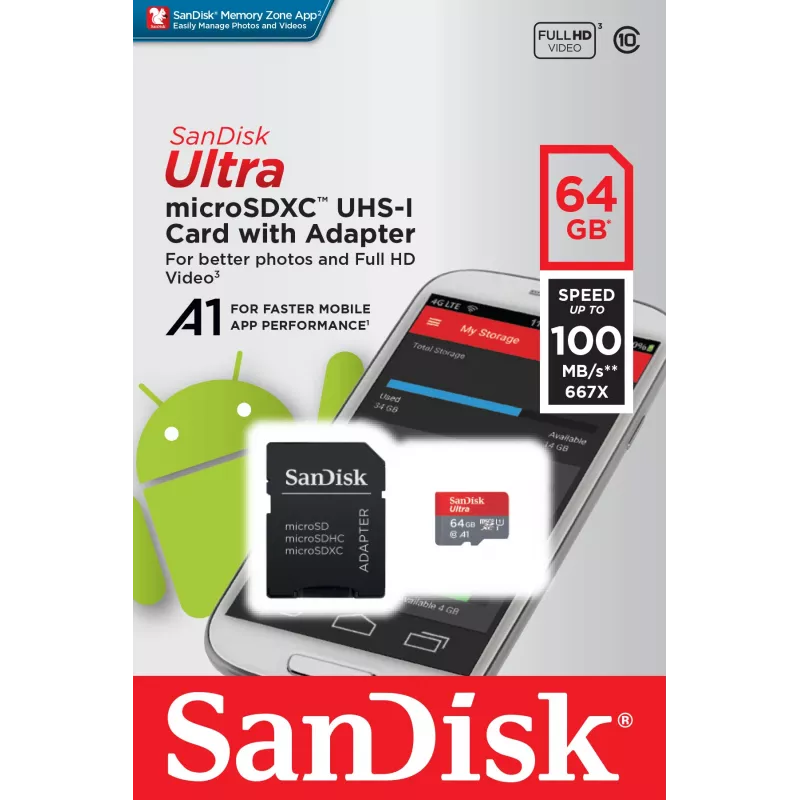 SanDisk Ultra 64GB scheda di memoria microSDXC con adattatore SD