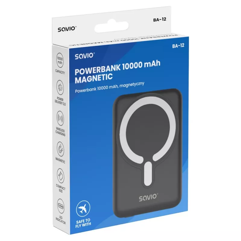 Savio BA-12 powerbank magnetico wireless 10000 mAh nero