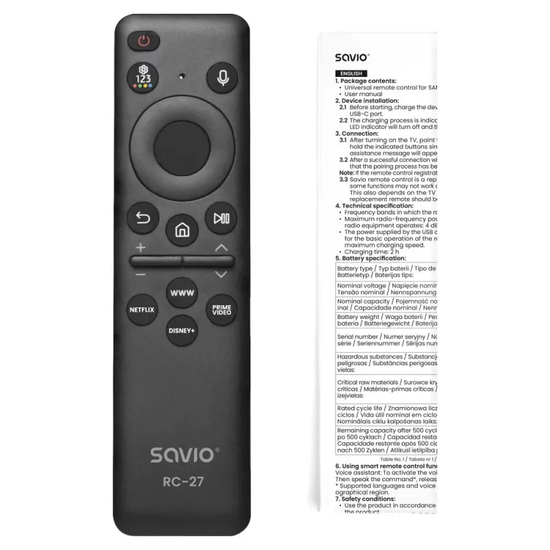 SAVIO RC-27 telecomando universale di ricambio per Samsung Smart TV – nero