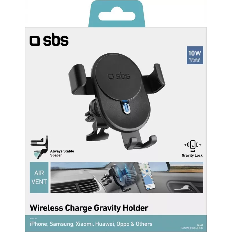 SBS TESUPWIR10CLIPSTG supporto caricatore auto wireless 10W - nero